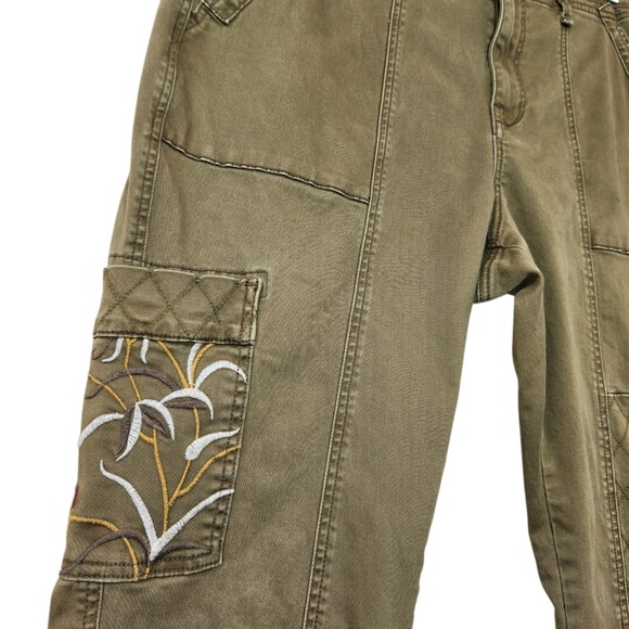 By Anthropologie Size 16W Olive Green Austin Utility Embroidered Pants Granola - Picture 3 of 13